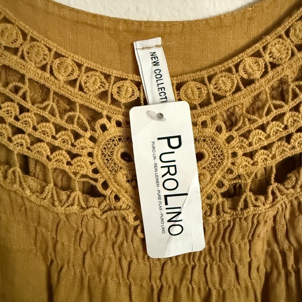 Mustard Yellow Italian Linen Summer Dress – Purolino - Picture 2 of 5